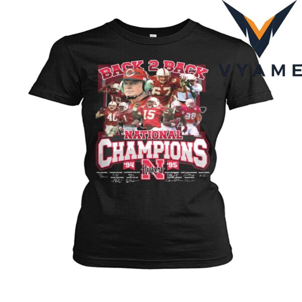 Vintage Nebraska Cornhuskers Back 2 Back 1994 1995 National Champs T-Shirt