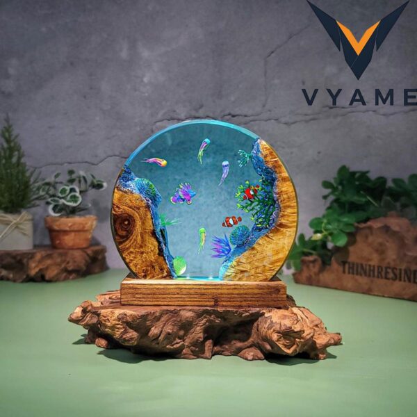 Handmade Ocean Resin Lamp, Coral Reef Epoxy Night Light for Home Decor