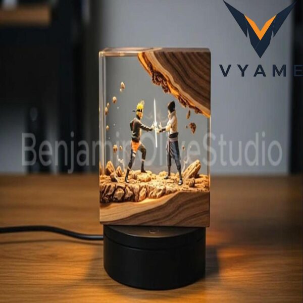 Naruto vs Sasuke Resin Lamp _ Epic Anime Battle Diorama Gift _ Handcrafted LED Night Light