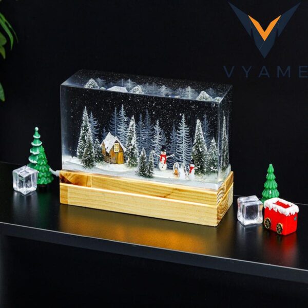 Snowman Diorama Resin Lamp _ Handmade Pine Forest Epoxy Night Light _ Unique Christmas & Birthday Gift