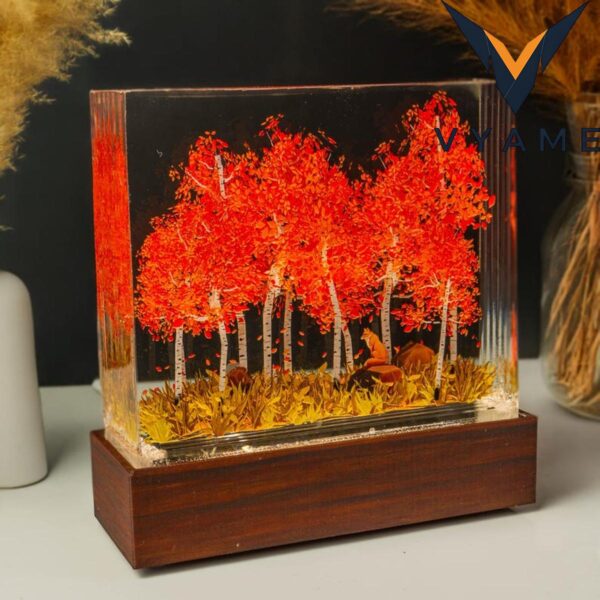 Autumn Birch Forest Resin Lamp | Fox Diorama Fall Decor | Unique Handmade Night Light