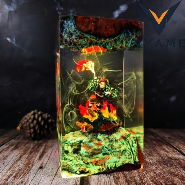 Tanjiro Kamado Resin Lamp _ Handmade Flame Anime Night Light _ Unique Otaku Gift for Him_Her