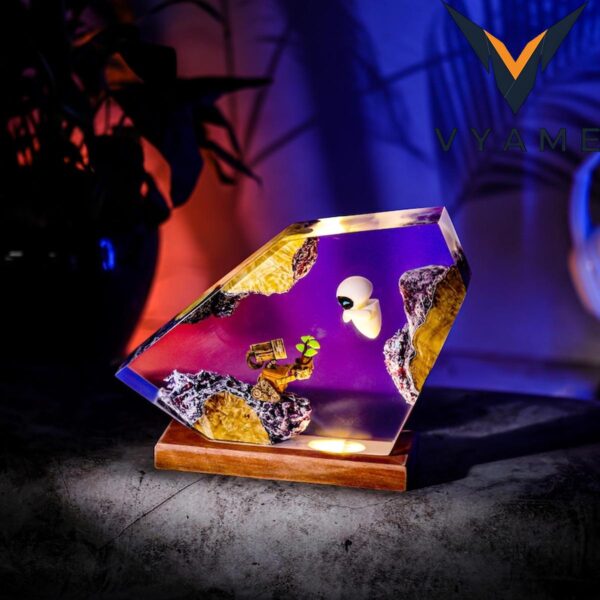 Wall-E and Eve Diorama Resin Lamp | Handmade Epoxy Art Night Light | Meaningful Housewarming Gift