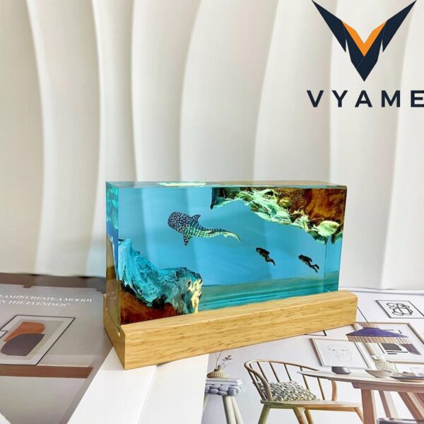 Whale Shark Cube Resin Lamp _ Handmade Ocean Epoxy Night Light _ Personalized Meaningful Gift for Divers & Kids